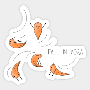 Cartoon drawing of a falling leaves practicing yoga Sticker